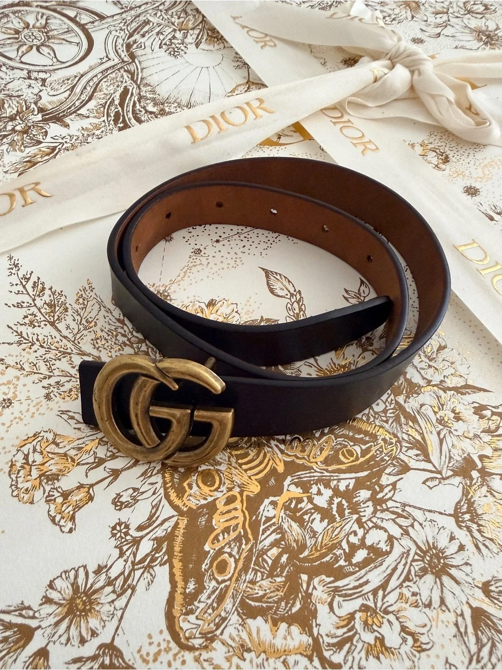 Gucci Black Leather Belt with Gold Double G Buckle